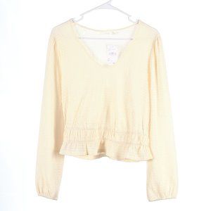 LUSH Off White Crop Ruffle Blouse Large NWT